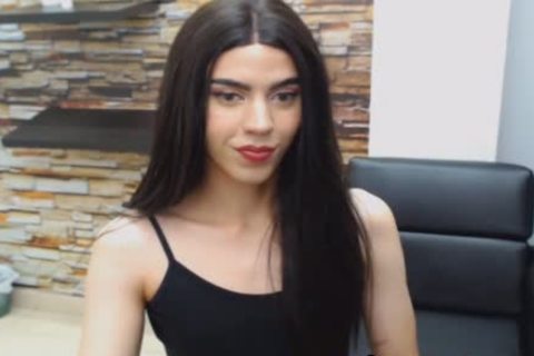Seductive brunette hair tranny Hard erect weenie