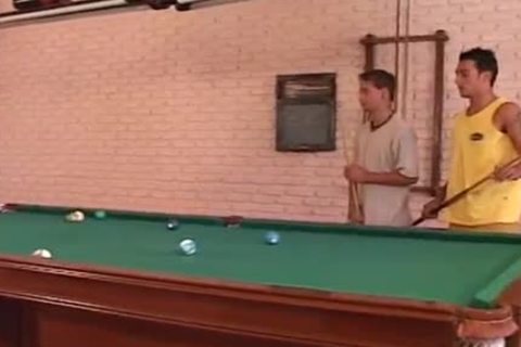 filthy latin chick lady-twink bonks filthy guy On The Pool Table And nasty another penis At The Same Time
