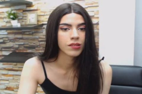 Seductive brunette hair shemale Hard upright cock