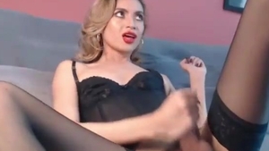 slim Colombian lady-man In dark underware And stockings Tugs Her gigantic dong